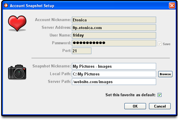 Tango FTP - Accont Snapshot Setup